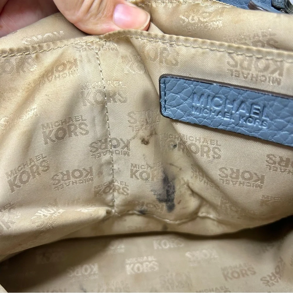Michael Kors Blue Multi-Compartment Double Strap Shoulder Bag with Chain Accents